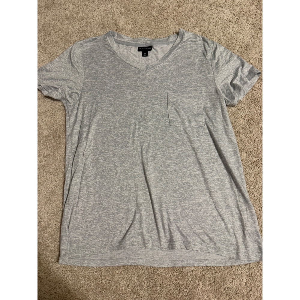 Tahari Womens Heather Gray V-Neck Short Sleeve Pocket T-Shirt Size Small WC53948